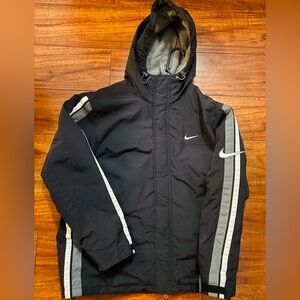 Vintage 90s Y2K Nike Black Fleece Lined Hooded Jacket Coat Swoosh Check Medium